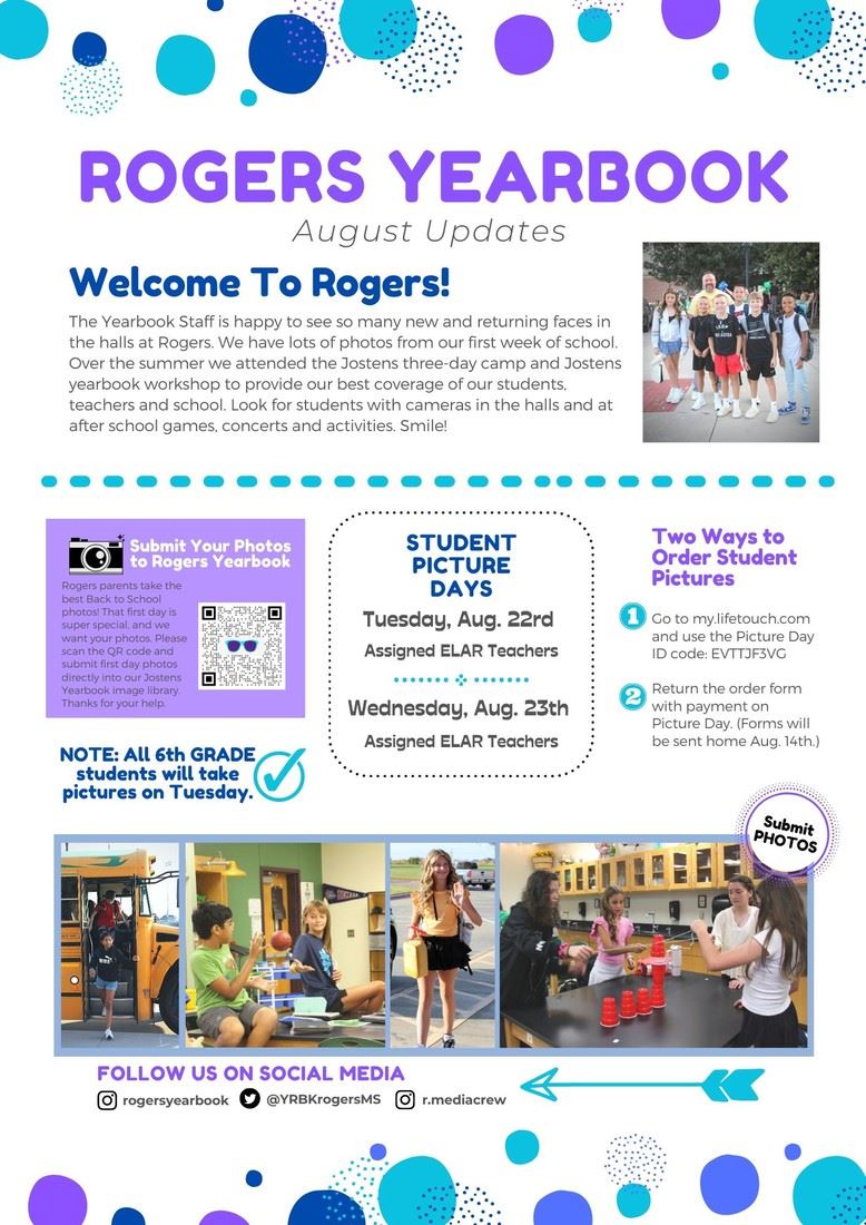 Yearbook August Update, Student Picture Days August 22 and 23