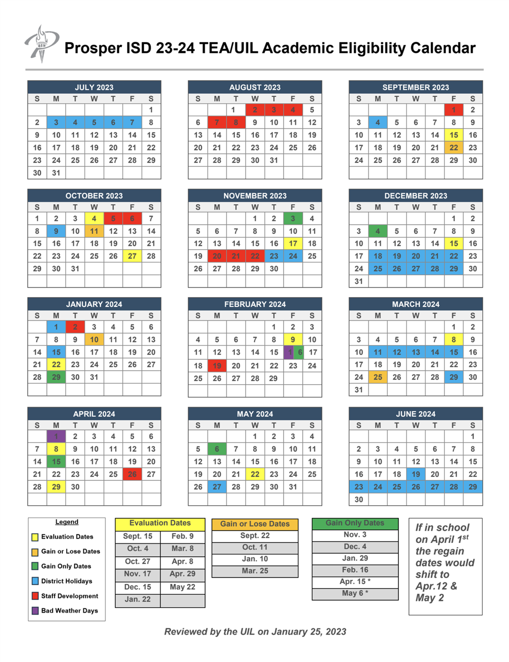 Calendars / UIL Eligibility Calendar