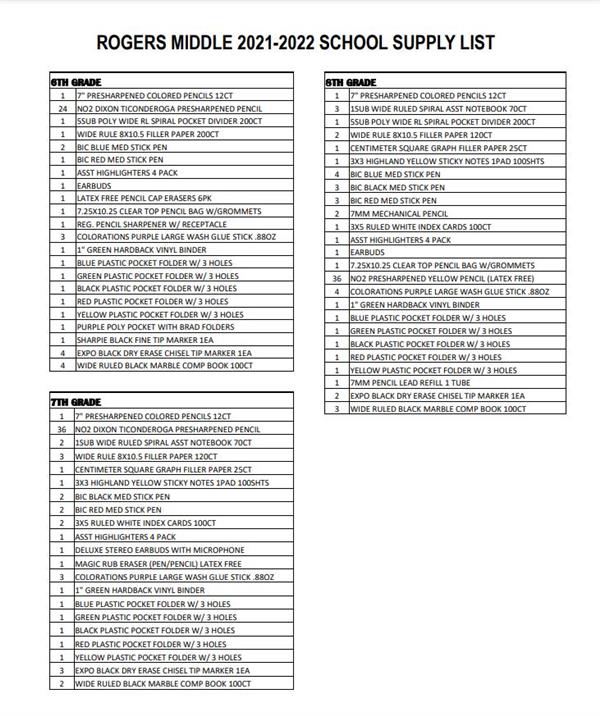 High School 20-21 School Supply Lists